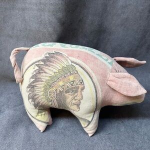 Vintage Feedsack pig primitive decor antique keokuk Iowa Native American